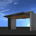 Modern Entrance Gate With White Pillars And Yellow Grid Canopy Design