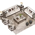 Modern Sofa And Coffee Table Set With Throw Pillows Table Lamps And Area Rug 3d model