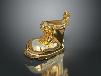 Golden Shiny Boot Fashion Accessory With Metallic Finish And Decorative Design 3d model