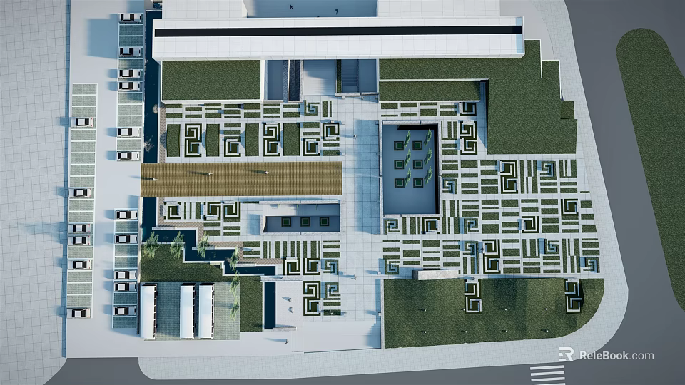 Park Landscape Layout With Organized Green Spaces Paths And Structures 3d model