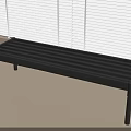 Black Slatted Bench With Light Colored Floor In Room With White Blinds
