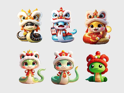 Snake pendant Year of the Snake Mascot Snake Baby 2025 Year of the Snake Element Cartoon Snake New Year Snake Pattern National Tide Year of the Snake Silhouette Snake Element New Chinese Style Art Dress 3d model