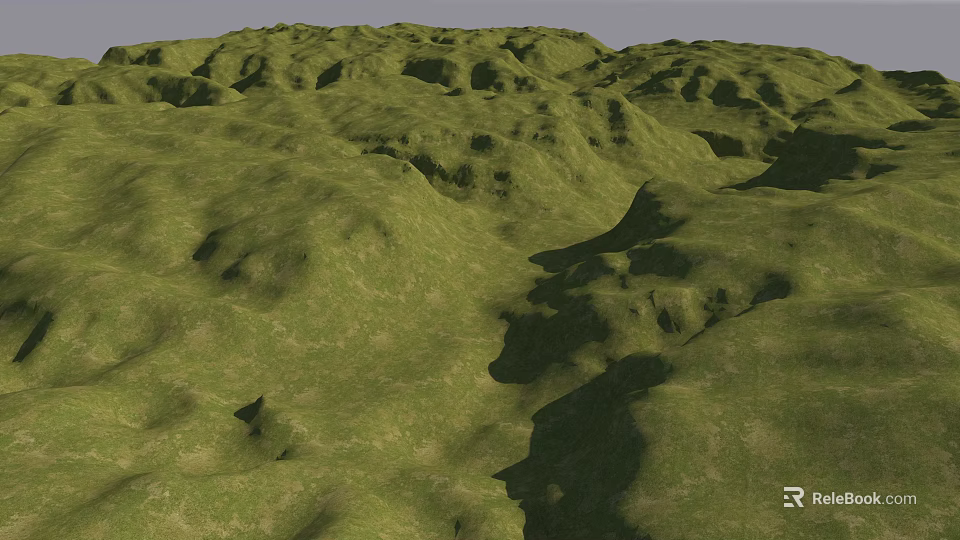 Aerial Planning of Green Hills Undulating Terrain with Grass Covered Natural Landscape 3d model 