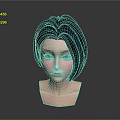 3D Character Female Head Model With Short Black Hair Blue Eyes And Pink Lips