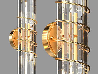 Modern Golden Wall Sconce Featuring Transparent Crystal Glass And Circular Frame 3d model