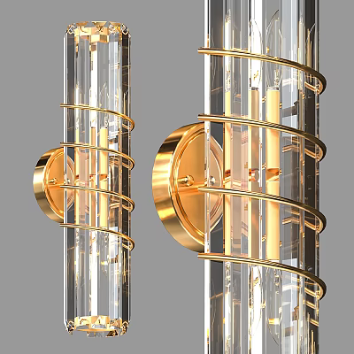 Modern Golden Wall Sconce Featuring Transparent Crystal Glass And Circular Frame 3d model