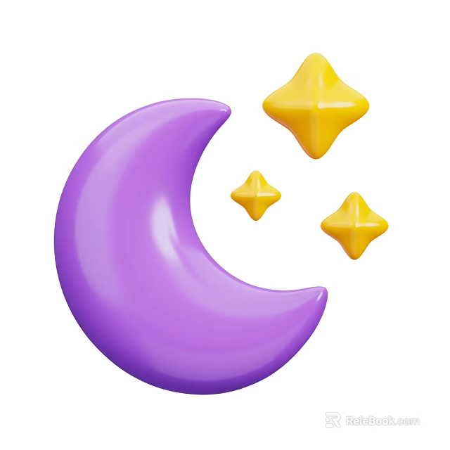 Colorful Decorative Ornament Set With Purple Moon And Yellow Stars 3d model 