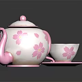 Pink Cherry Blossom Teapot and Cup with Saucer Decorative Floral Tableware Set