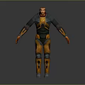 Sci Fi Action Game and Movie Character in Orange Black Armor Standing Pose