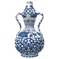 Blue And White Porcelain Gourd Shaped Ornament Set With Intricate Floral Patterns
