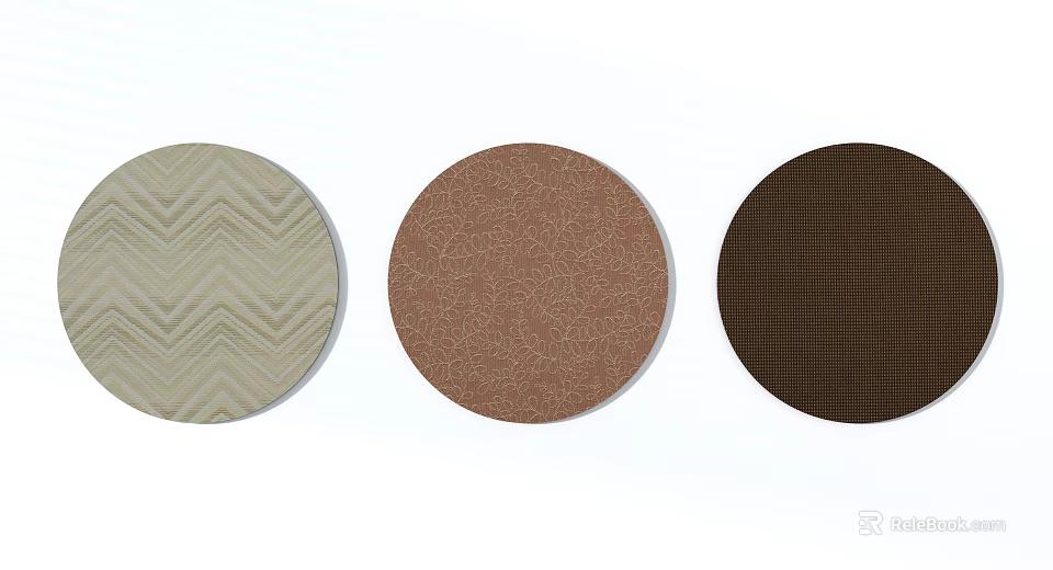 Various Round Rugs with Chevron Cracked Texture and Checkered Patterns in Neutral Tones 3d model