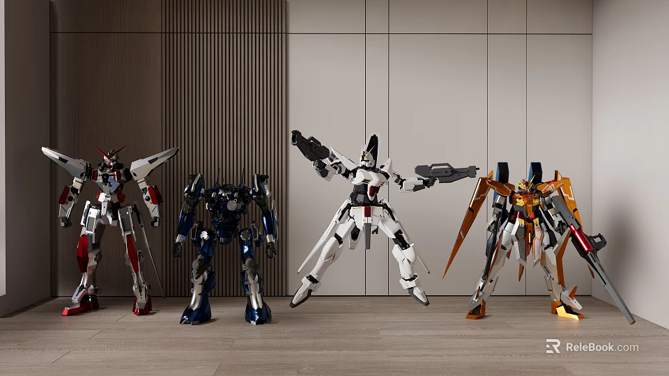 Robot Dolls Collection Displaying Different Colored Mechanical Figures In Standing Poses 3d model