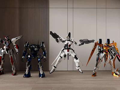 Robot Dolls Collection Displaying Different Colored Mechanical Figures In Standing Poses 3d model