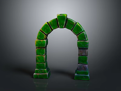 Scenic Green Brick Archway View Against Gray Background With Smooth Reflection 3d model