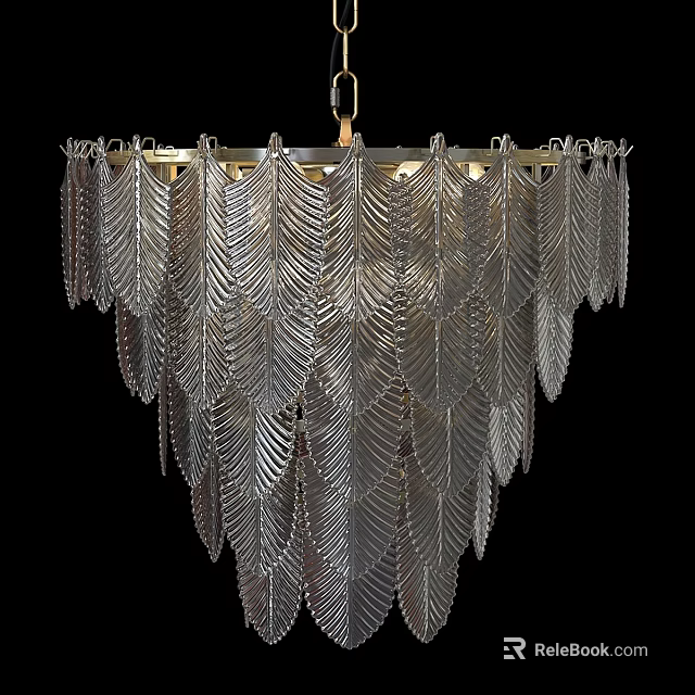 Elegant Modern Silver Feather Design Multi Layer Pendant Chandelier Lighting 3d model 