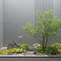 Modern Minimalist Courtyard Garden With Concrete Wall Green Tree Stones And Small Plants