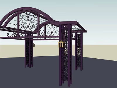 Purple Pergola With Arched Top Wrought Iron Intricate Patterns And Decorative Columns 3d model