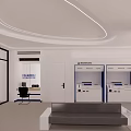 Modern Service Hall Interior With Self Service Machines Office Desk And Sofa
