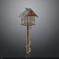 Elevated Architectural Structure with Spiral Staircase Red Roof and Solar Panels Wooden Frame Design