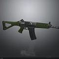 Green And Silver Assault Rifle With Magazine Grip And Barrel Design