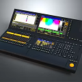 Professional Audio Video Control Console With Multiple Screens Colorful Interface Buttons Knobs