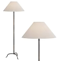 Two Modern Floor Lamps with White Fabric Shades and Black Metal Stands