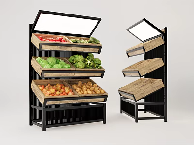 Multi Tiered Display Shelves with Transparent Lids and Wooden Shelves for Fresh Produce 3d model