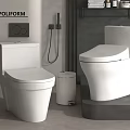 POLIFORM Modern White Toilets In Bathroom With Wall Mounted Shelf And Trash Bin