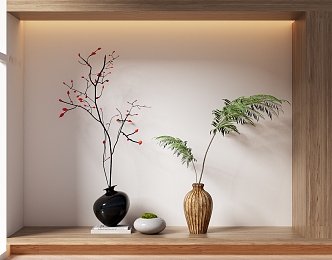 New Chinese Style Bonsai Aquatic Green Plant Fern Green Plant Flower Pot Plum Blossom 3d model