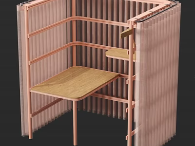 Public Chair With Modern Design Pink Frame Transparent Panels And Wooden Seat 3d model
