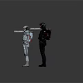 Futuristic Game Movie Characters In Tactical Black And Gray Uniforms With Gear Accessories
