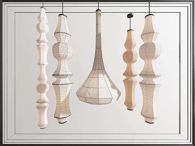 Various Modern Design Chandeliers with Unique Geometric Shapes and Neutral Tones 3d model