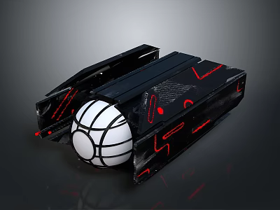 Modern Black Structure With Red Accent Lines And White Basketball Design 3d model