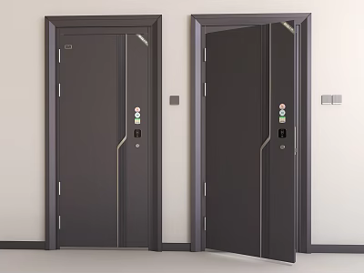 Modern Dark Security Doors With Electronic Lock Panel And Metal Frame Closed Open 3d model