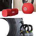 Strength Training Tire With Kettlebells And Wooden Box In Gym Setup