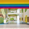Modern Kindergarten Interior With Rainbow Arch Tree Decorations Green Walls And Open Space Reception Desk