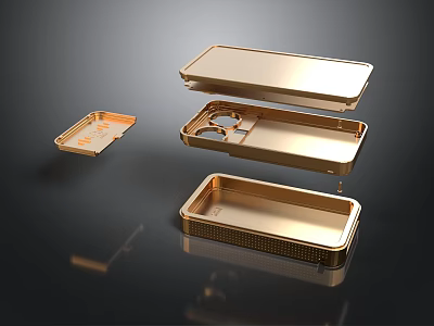 Golden Metal Electronic Device Enclosure Components With Stacked Design And Shiny Surface 3d model