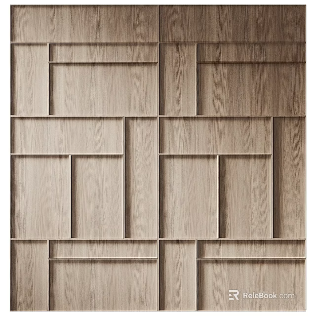 Light Wood Panel Wall With Geometric Pattern And Layered Design Texture 3d model 