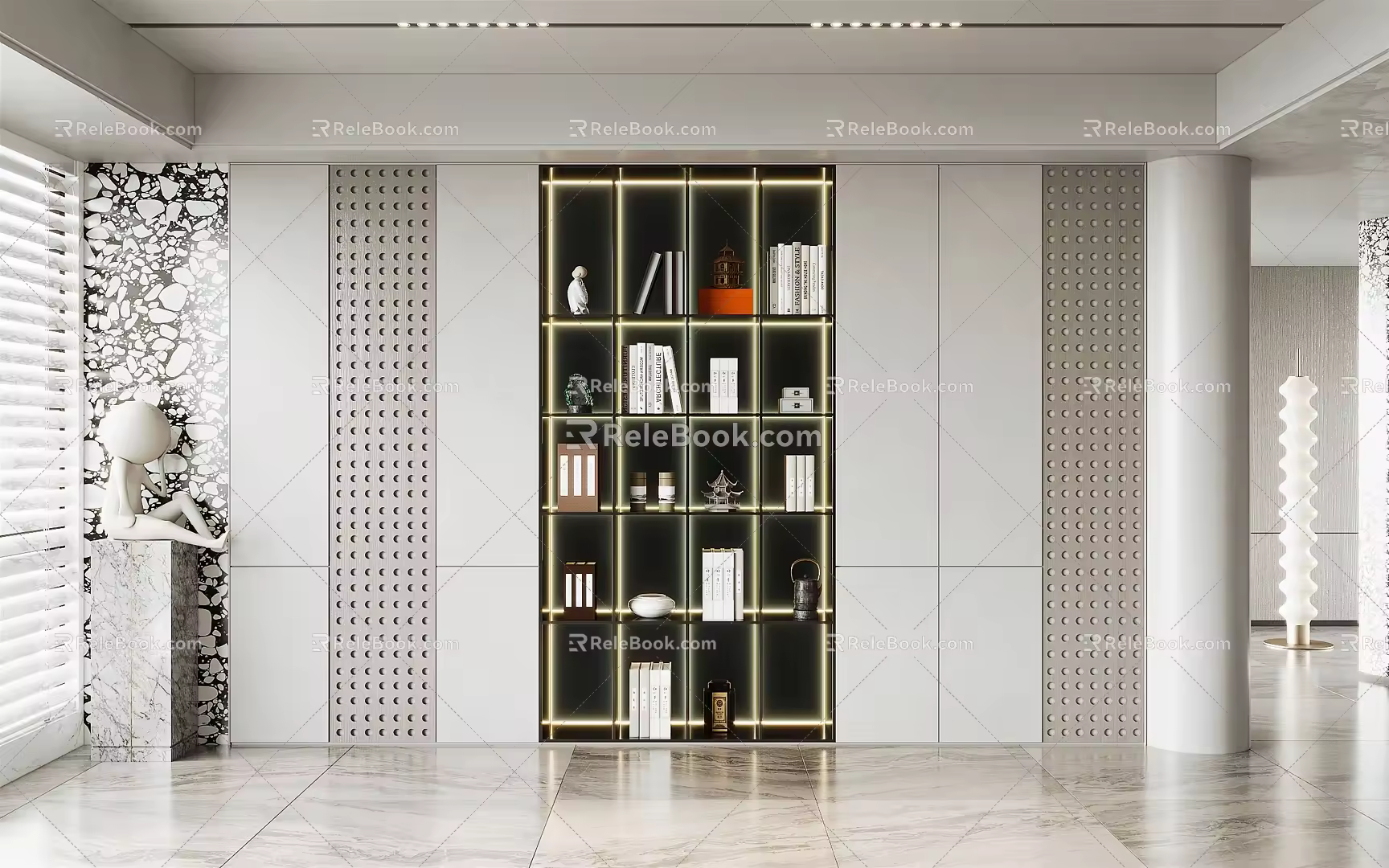 Modern bookcase background wall 3d model