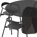 Modern Black Round Dining Table Set With Geometric Base And Four Chairs 3d model