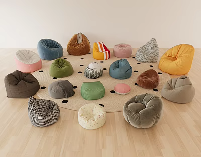 Cozy Bean Bag Chairs in Various Colors for Indoor Relaxation Space 3d model