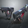 Futuristic Sci Fi Pistols With Black Body Red Grips And Silver Green Details