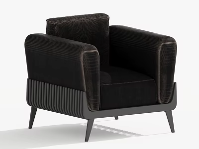 Black Velvet Single Sofa With Textured Armrests And Modern Metal Legs 3d model