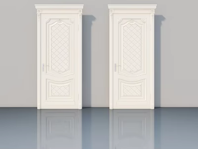 White Elegant Swing Doors With Decorative Diamond Lattice Design For Home 3d model