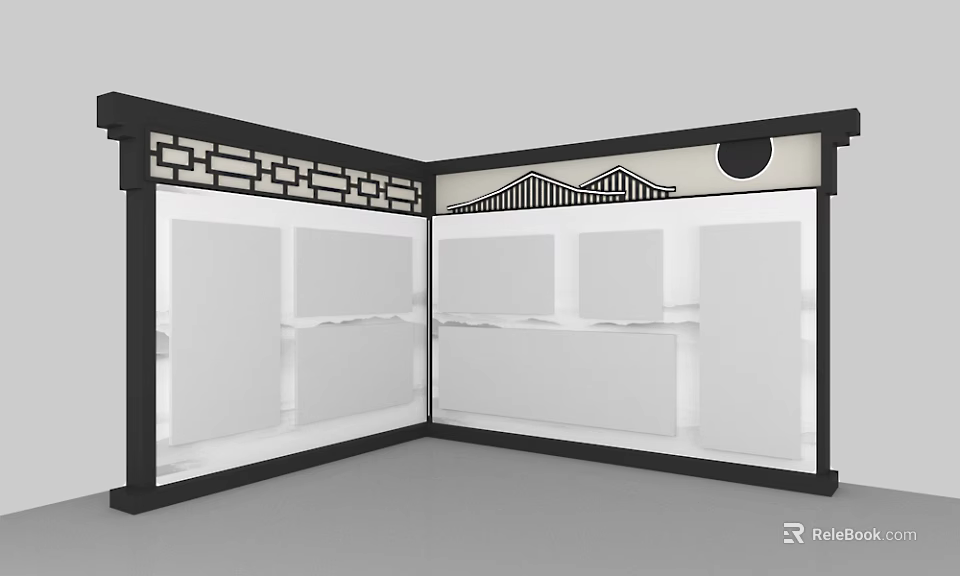 Event Passage With Black Frame White Display Panels And Chinese Style Top Decorations 3d model 