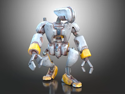 Mechanical Robot Character With Silver Yellow Joint Components And Detailed Structure 3d model