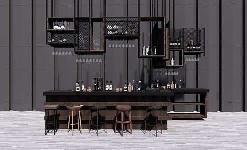 Industrial LOFT Bar Chair Combination Bar Counter 3d model