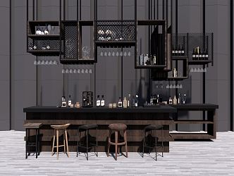 Industrial LOFT Bar Chair Combination Bar Counter 3d model