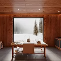 SPA Sauna Room With Wooden Interior And Snow View