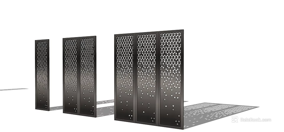 Modern Black Metal Room Dividers With Perforated Patterns And Shadow Effects 3d model